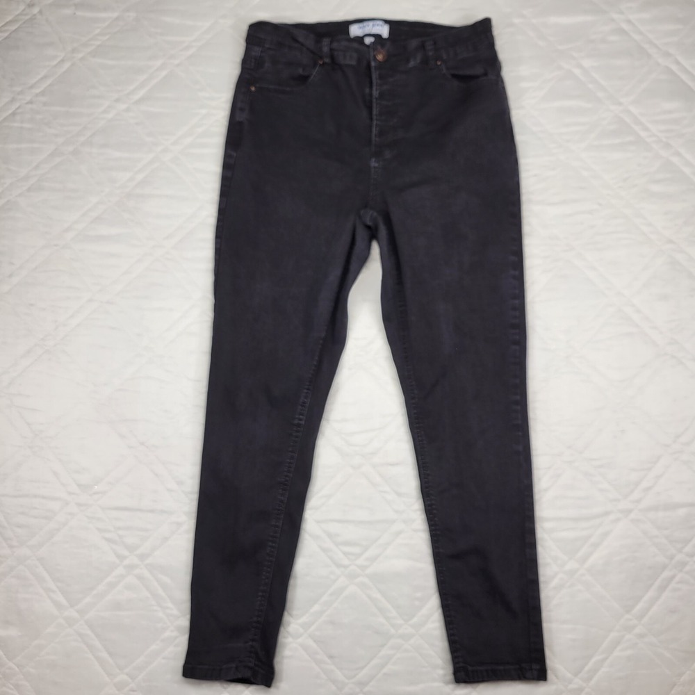 WAX Jean Collection distressed black button fly‎ jeans size 14